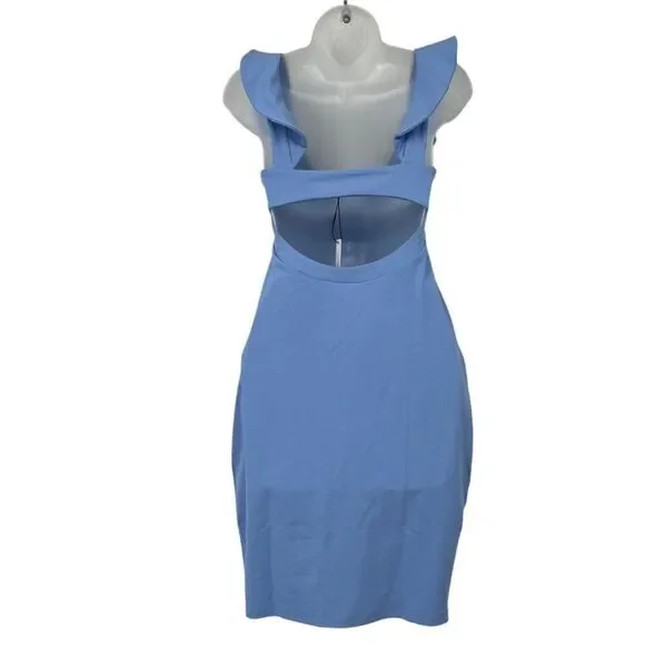 Susana Monaco Vista Blue Stretch Bodycon Ruffle Strap Open Cutout Back Dress M - Picture 7 of 10
